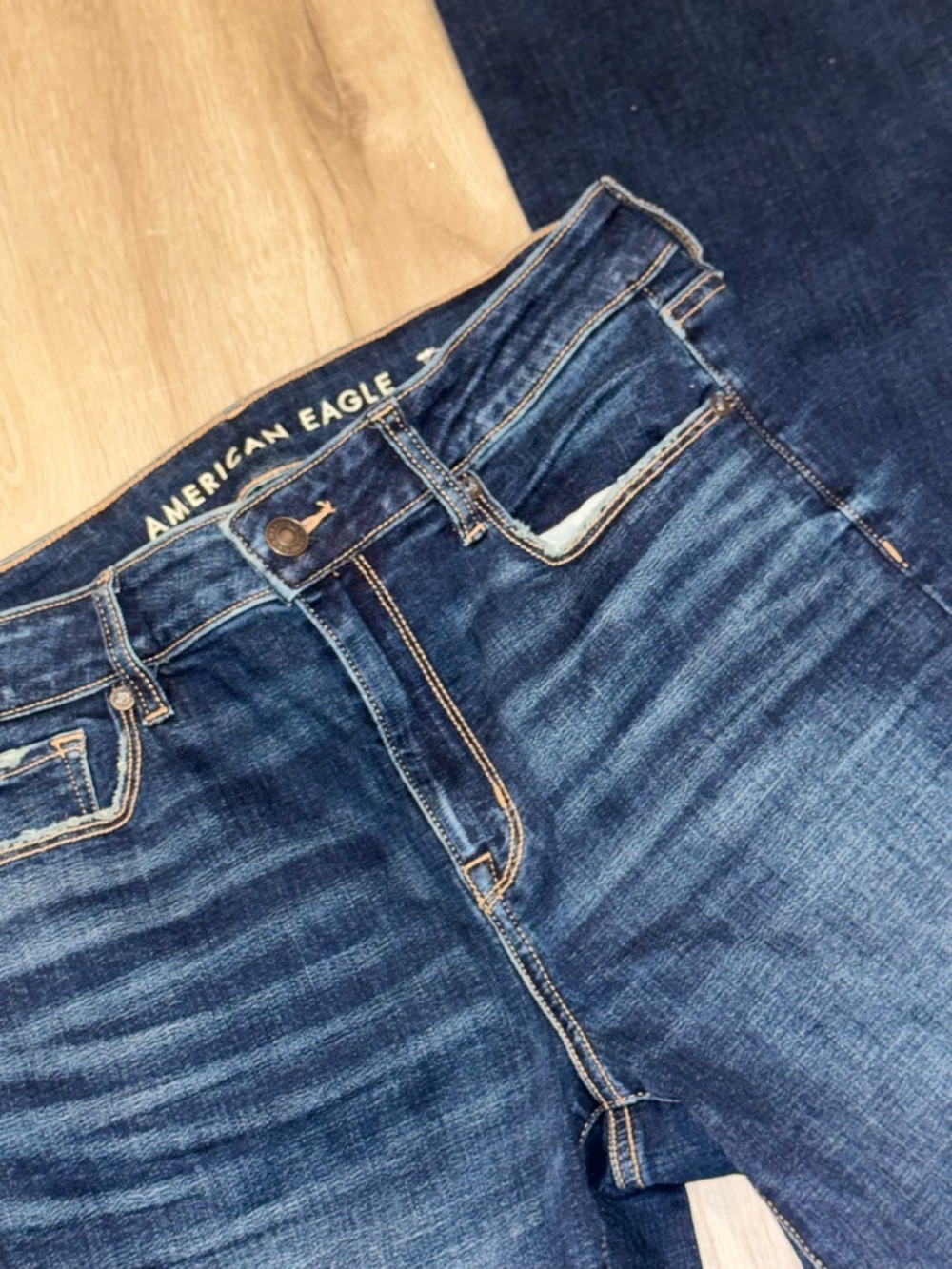 American Eagle High Rise Skinny Kick Jeans Size 10 XLong Dark Shadow Stretch - Picture 3 of 14